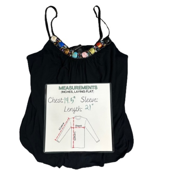 Twentyone Black Sleeveless Top Beaded Neckline Bohemian Boho,100% Rayon Sz Large - Picture 5 of 7